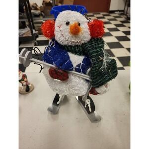 Snowman Skiing Figurine Christmas Holiday‎ Winter Decoration 11.5" Tall Decor